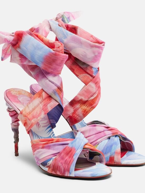 Christian Louboutin Shoes - Christian Louboutin AFFABULA LACE UP Silk Peonies Ankle Tie Sandals Heels